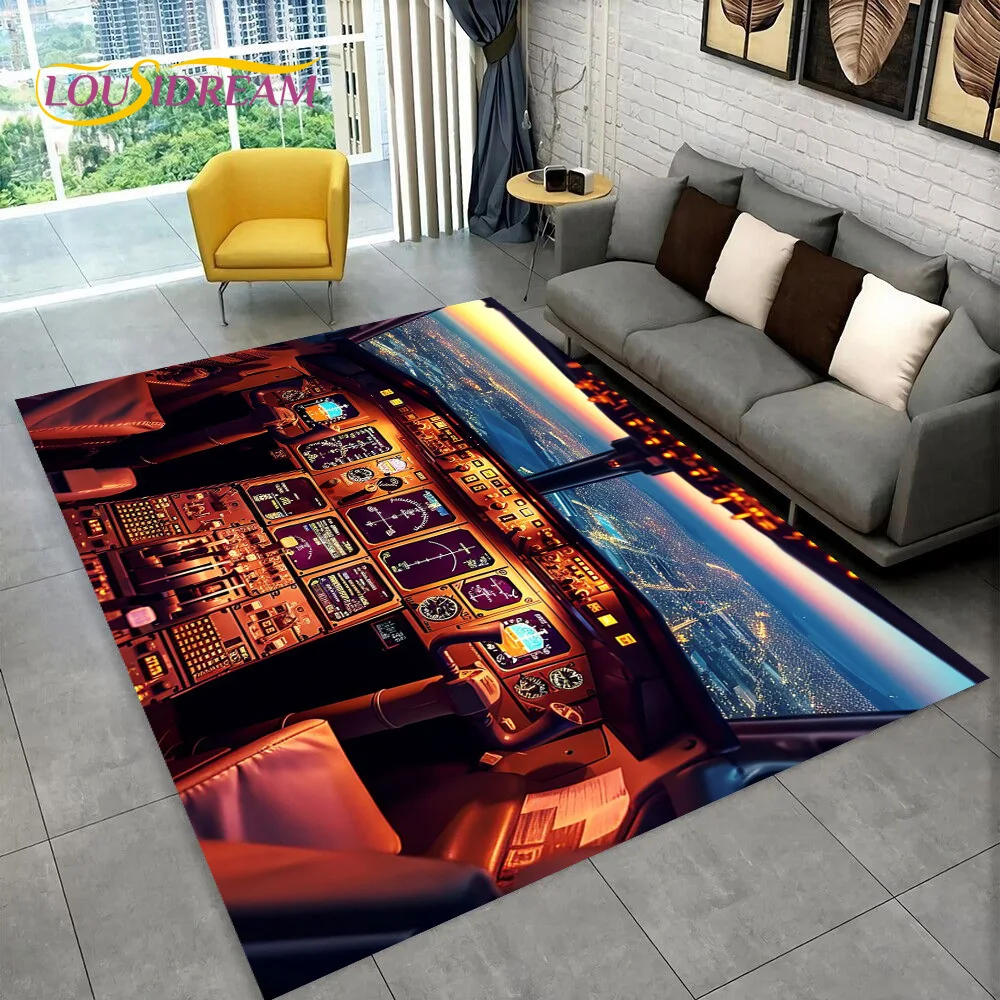 Fighter Aircraft Control Cockpit Cabin Carpet Rug for Home Living Room Bedroom Sofa Doormat  Decor,Area Rug Non-slip Floor Mat