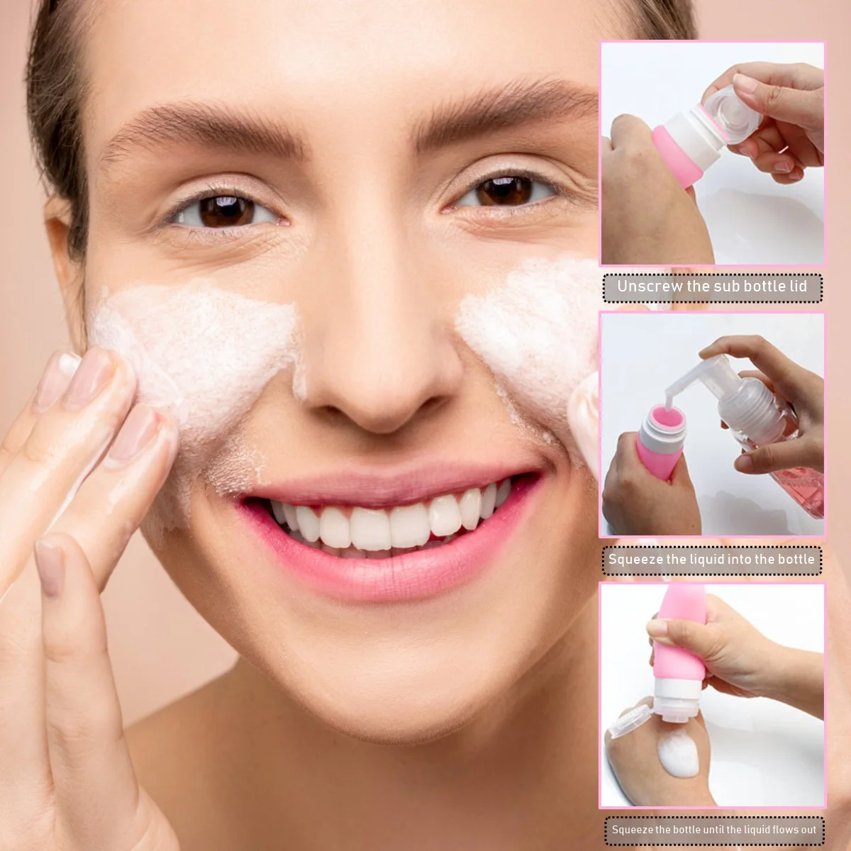 Bouteilles d'emballage sous-emballage 38Ml 60Ml, conteneurs rechargeables portables pour voyage, shampoing, Lotion, démaquillant, rose vide, 2 pièces