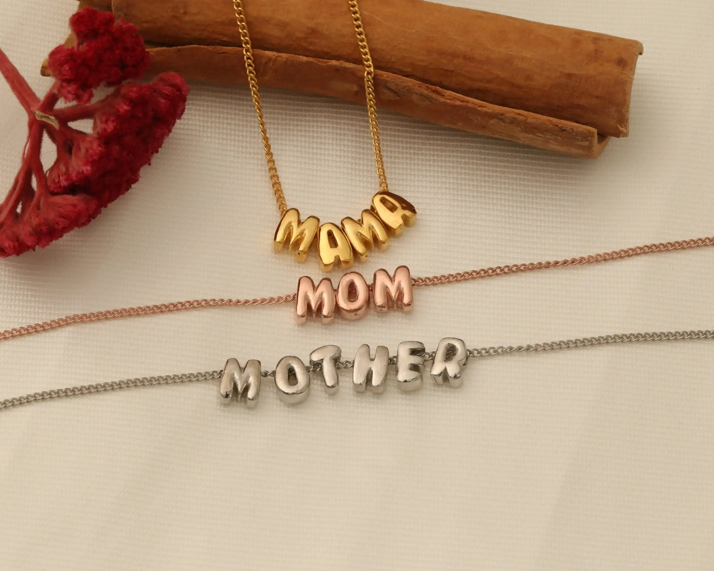 Custom Mama Necklace Sliding MOM Necklace Stainless Steel Jewelry Gift For Women Balloon Letters Mother Necklace Puffy Letter