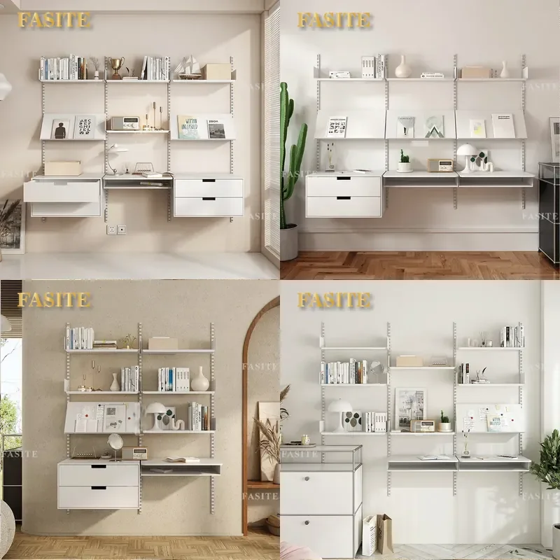 Nordic Simple Wall Shelf Metal Track Suspended Bookshelf Background Wall Decorative Storage Rack for Home Living Room Bedroom