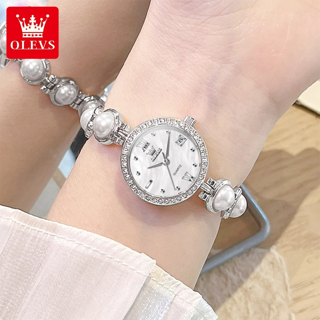 OLEVS 5669 ساعة كوارتز عصرية هدية سوار ساعة من الفولاذ المقاوم للصدأ بتقويم دائري لساعة اليد