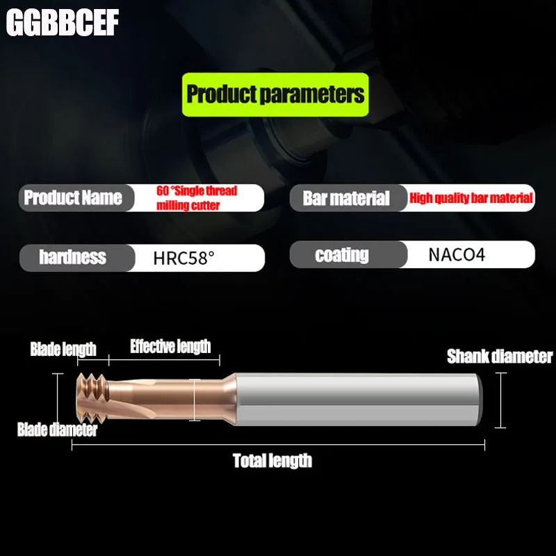 스레드 밀 코팅 솔리드 카바이드 CNC 가공 커터 도구, 스틸 스테인레스 스틸 알루미늄용, M3 M4 M5 M6 M8 M10 M12 M16, 3 톱니