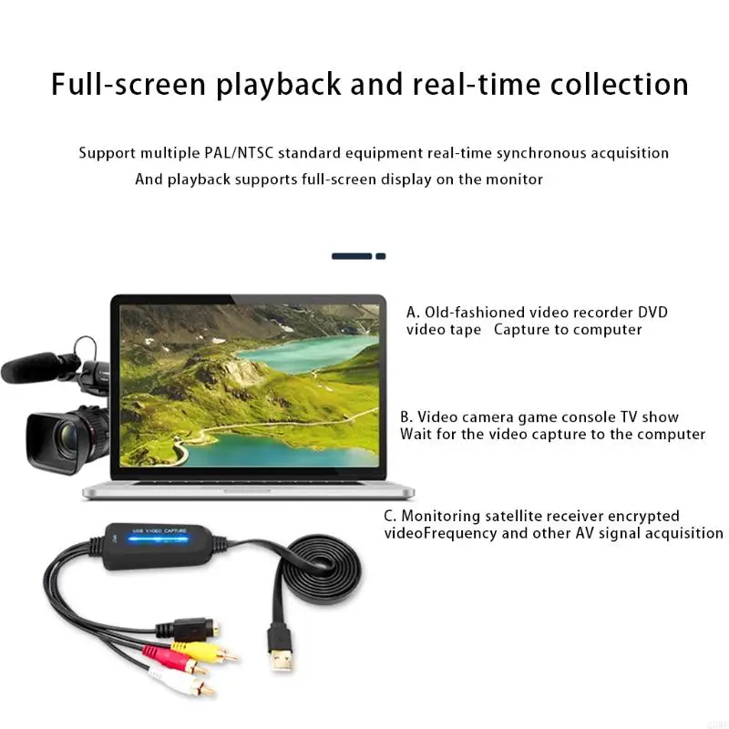 Q5WF Video Card Device, USB2.0 Adapter Grabber VHS VCR to DVD Converter Support Windows7/8//XP/Vista PC