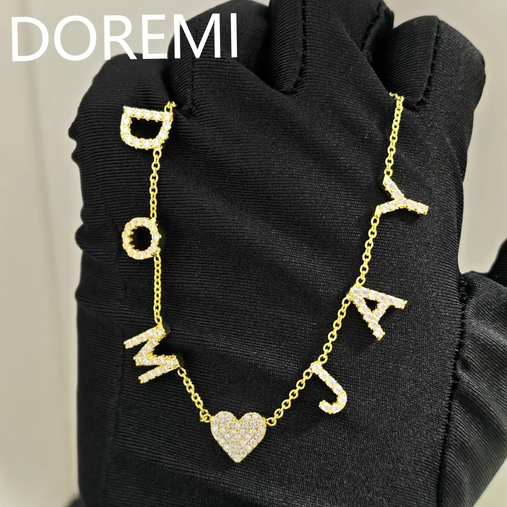 DOREMI 9mm Crystal Letter Initial Choker Necklace 12 Birhstones Cz Color Heart Letter Necklace