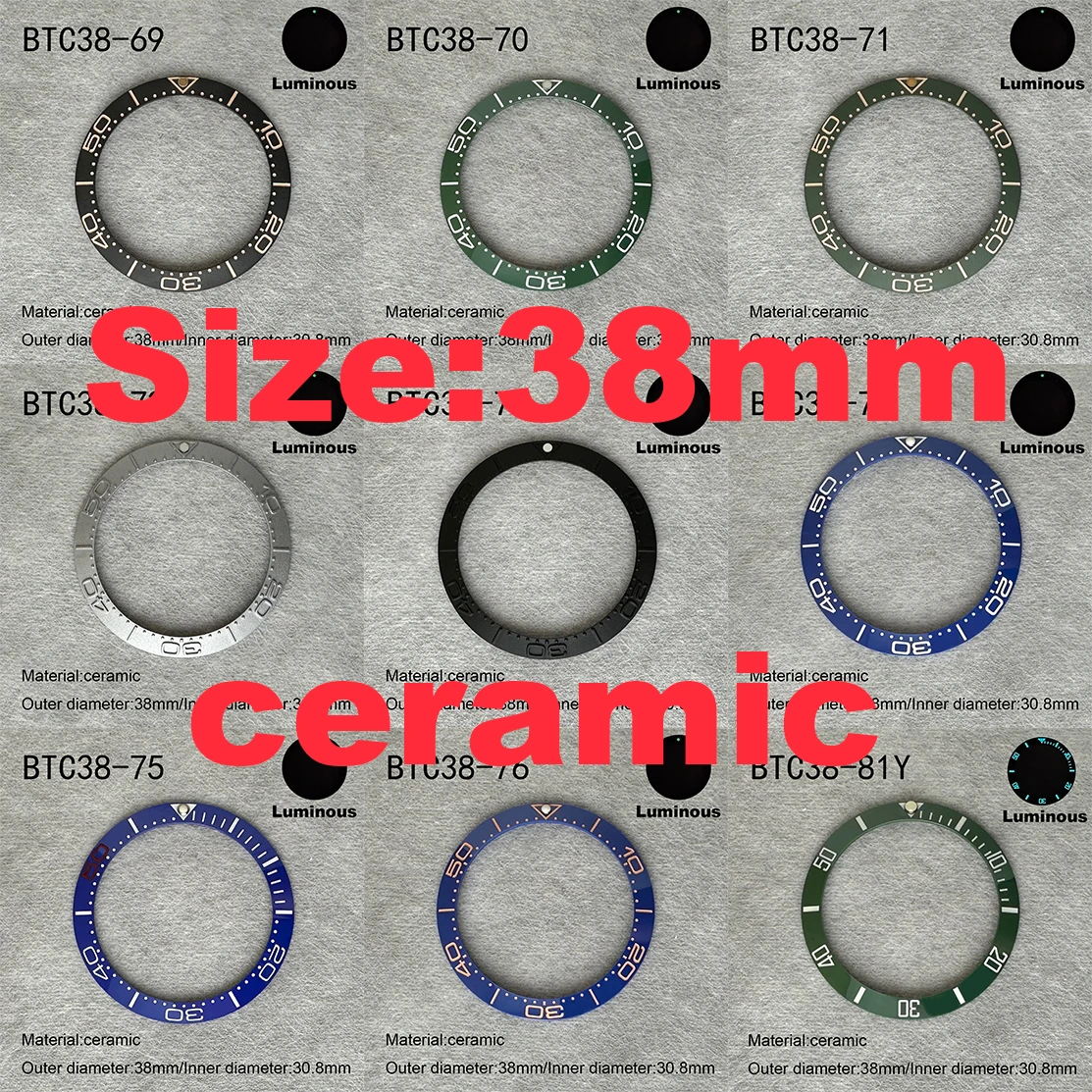 إطار مضيء من السيراميك والألومنيوم لساعة الرجال ، وإمالة الحافة ، وإدراج ساعات الغوص وGMT ، 38 * من قطع الغيار ، 40