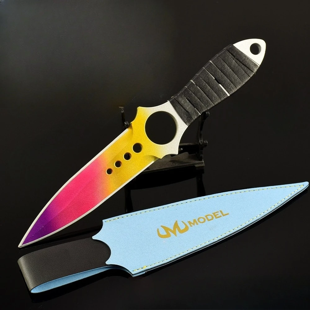 26cm/10.23in go jogo faca de esqueleto periférico com capa de couro cor gradiente arma de metal modelo artesanato ornamento menino brinquedos presente