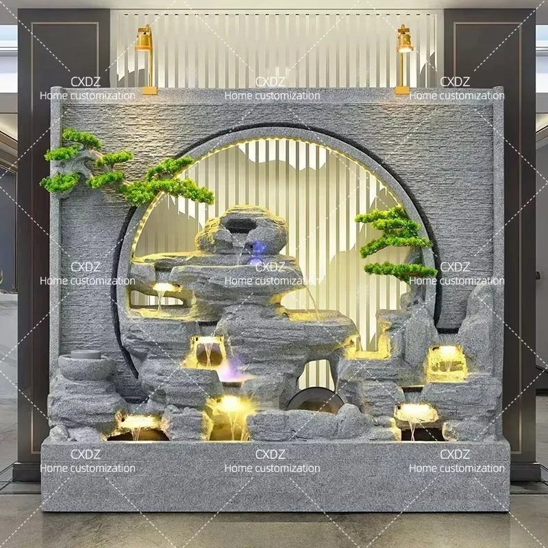 Office Hotel Background Wall Water Curtain Screen Rockery Flowing Water Fountain Landscape Feng Shui Wheel Lucky Landscaping