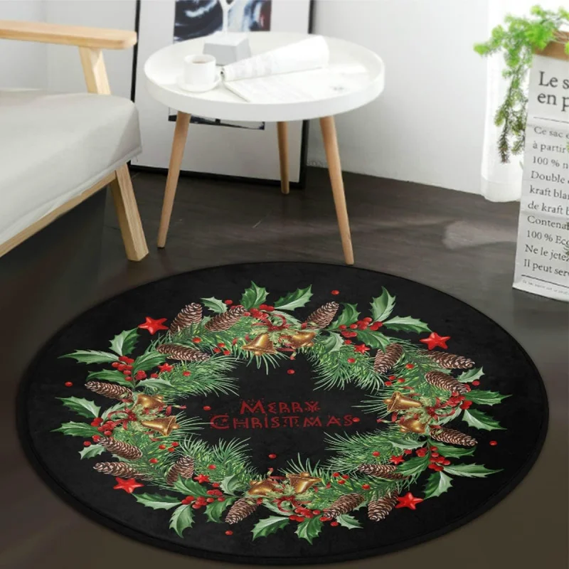 Round Carpet Christmas Decoration Door Mat Pine Flower Wreath Interior Decoration