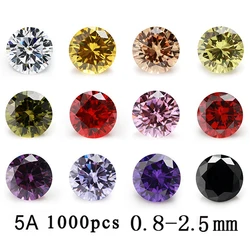 JIANGYUANGEMS 1000pcs 0.8mm~2.5mm 5A Various Color Round Cut CZ Stones Loose Cubic Zirconia Synthetic Gemstone for Jewelry