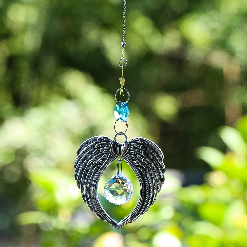 Guardian Wings Suncatcher Crystal Ball Prism Angel Hanging Rainbow Maker Copper Star Glass Bead Car Pendant Window Garden Decor