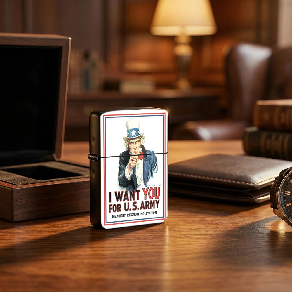 Vintage Collectible Lighters - ヴィンテージフリップトップライター、アンクル・サム「I Want You」レトロミリタリーポスタープリントライター、喫煙者向け、コレクター向け