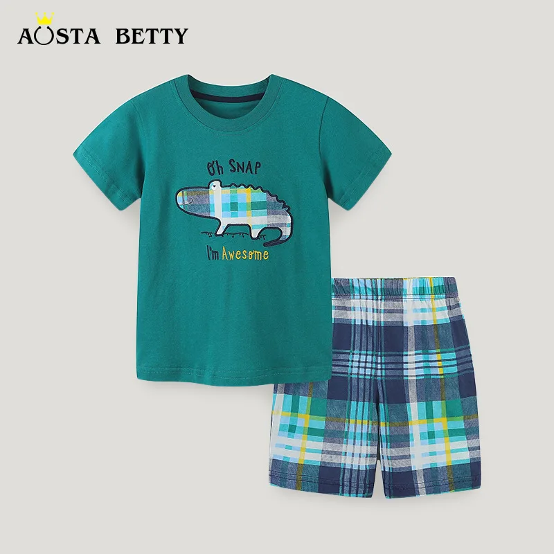 

European-style Children's Suit Boy's Summer T-shirt Knit Cotton Short Sleeve Shorts Two-piece Set