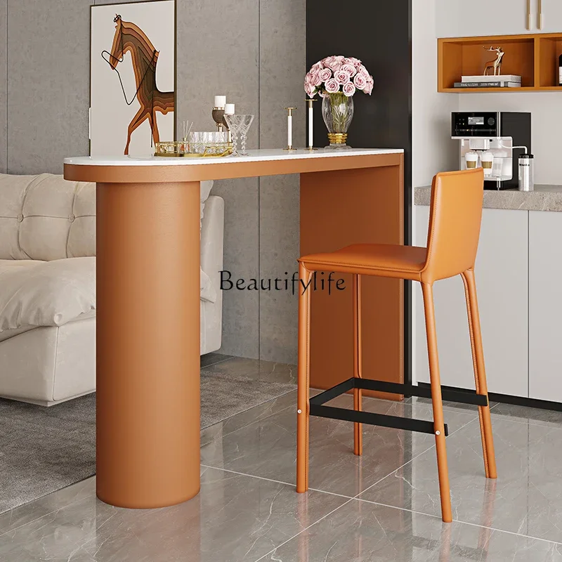 

5Saddle leather bar table Modern home leisure water bar