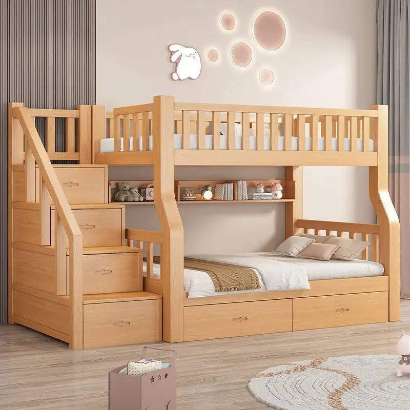 

oak solid wood upper and lower Bunk beds Thickened children's beds Second floor Upper and lower two floors House