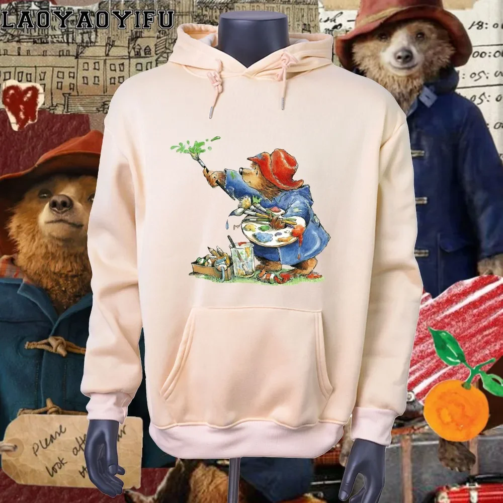 Men Women Cartoon Sweatshirt Cartoon Paddington Bear in London Graphic Hoodie Women Casual Women Clothing Aesthetic Y2k Clothes