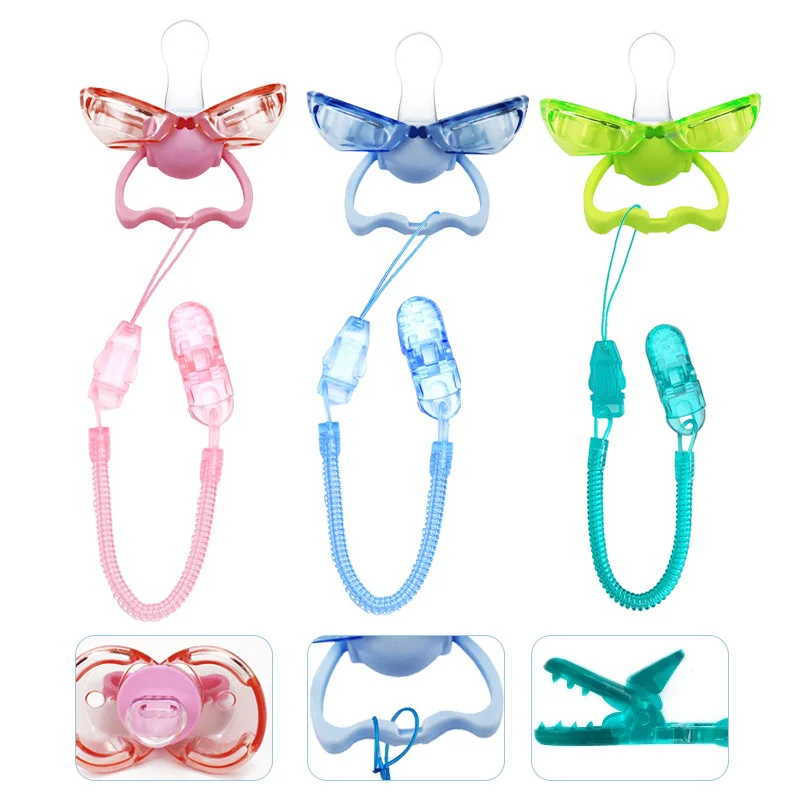 

2/3pcs Baby Pacifier And Pacifier Chain Set Automatic Closing Baby Pacifier With Dust Cover Children Teether Toy Baby Feeding