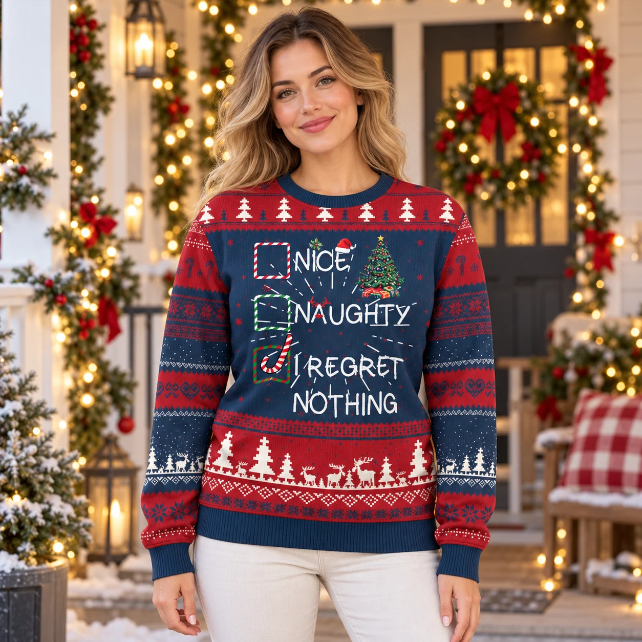 New Deck Your Holiday Outfit with Tree Print Sweaters An Ugly Christmas Sweater for Winter Parties and Christmas Family Photos