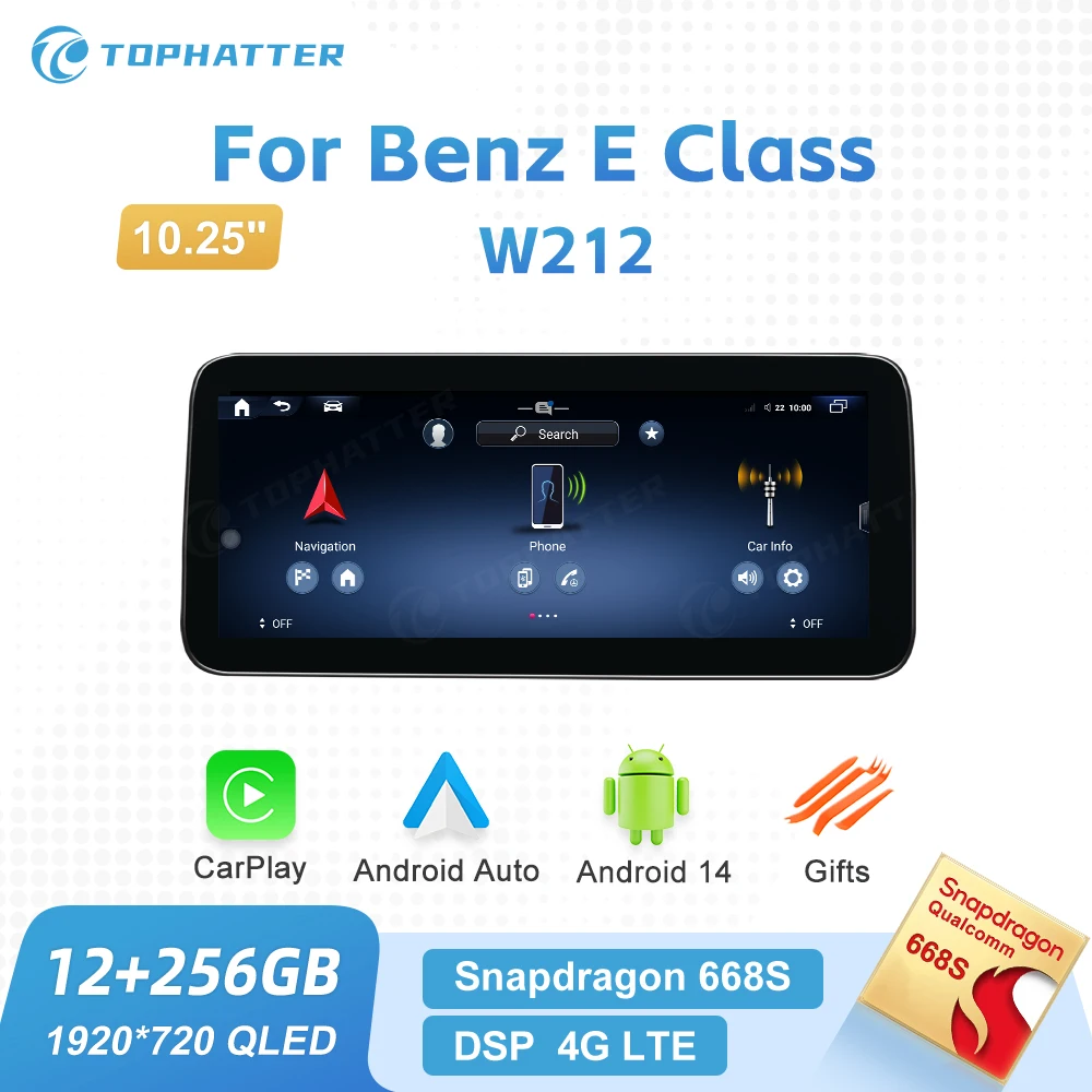 

10.25 Car Player for Benz W212 E300 E63 2009-2014 CarPlay Multimedia Qualcomm Radio Head Unit 360° Android14 CarPlay