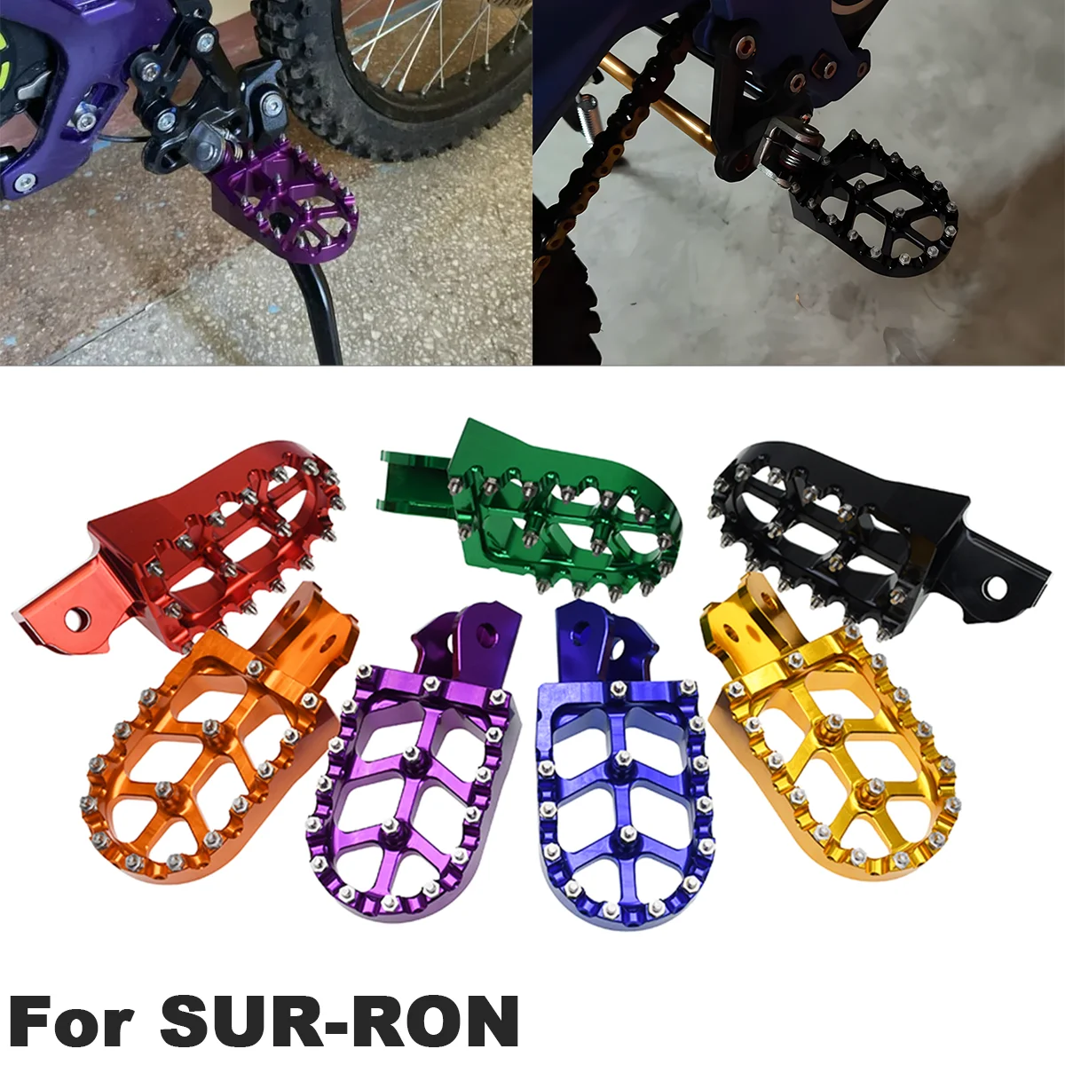 

Motorcycle CNC aluminum foot stud rest pedals are available in seven colors For SUR-RON Light Bee and Talaria Electric Dirt Bike