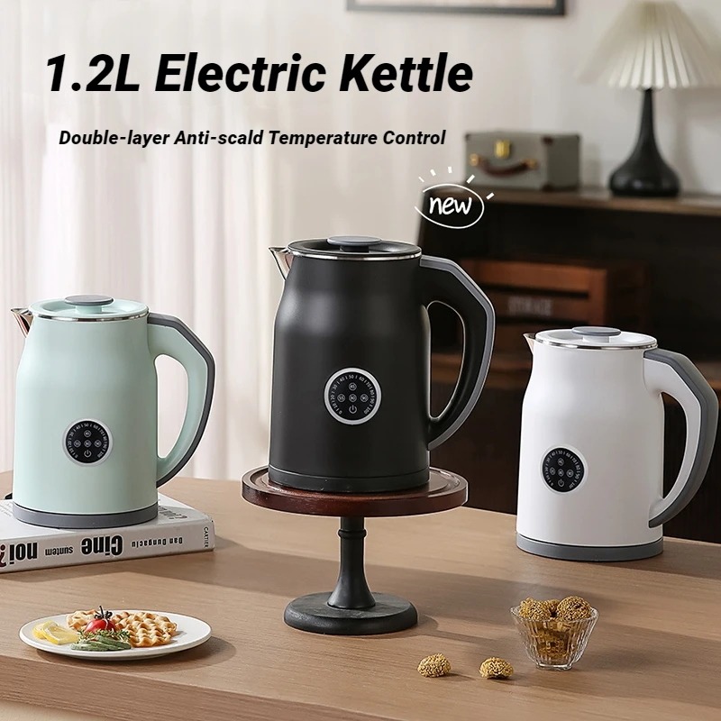 

1.2L Electric Kettle Stainless Steel 1000W Double-layer Anti-scald Temperature Control Coffee Tea Pot Kitchen Appliance for Home