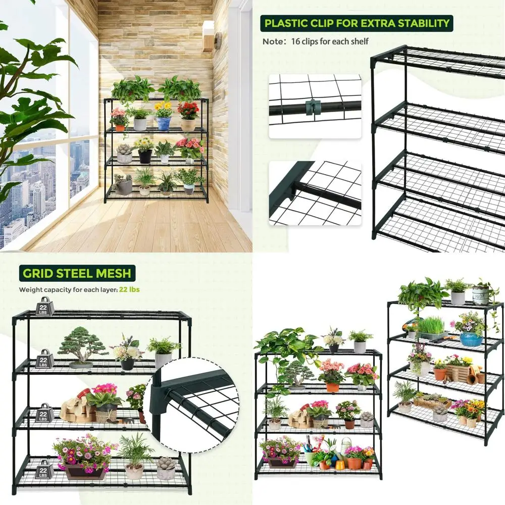 Greenhouse Shelving Staging Double 4 Tier, Outdoor/Indoor Plant Shelves, 42