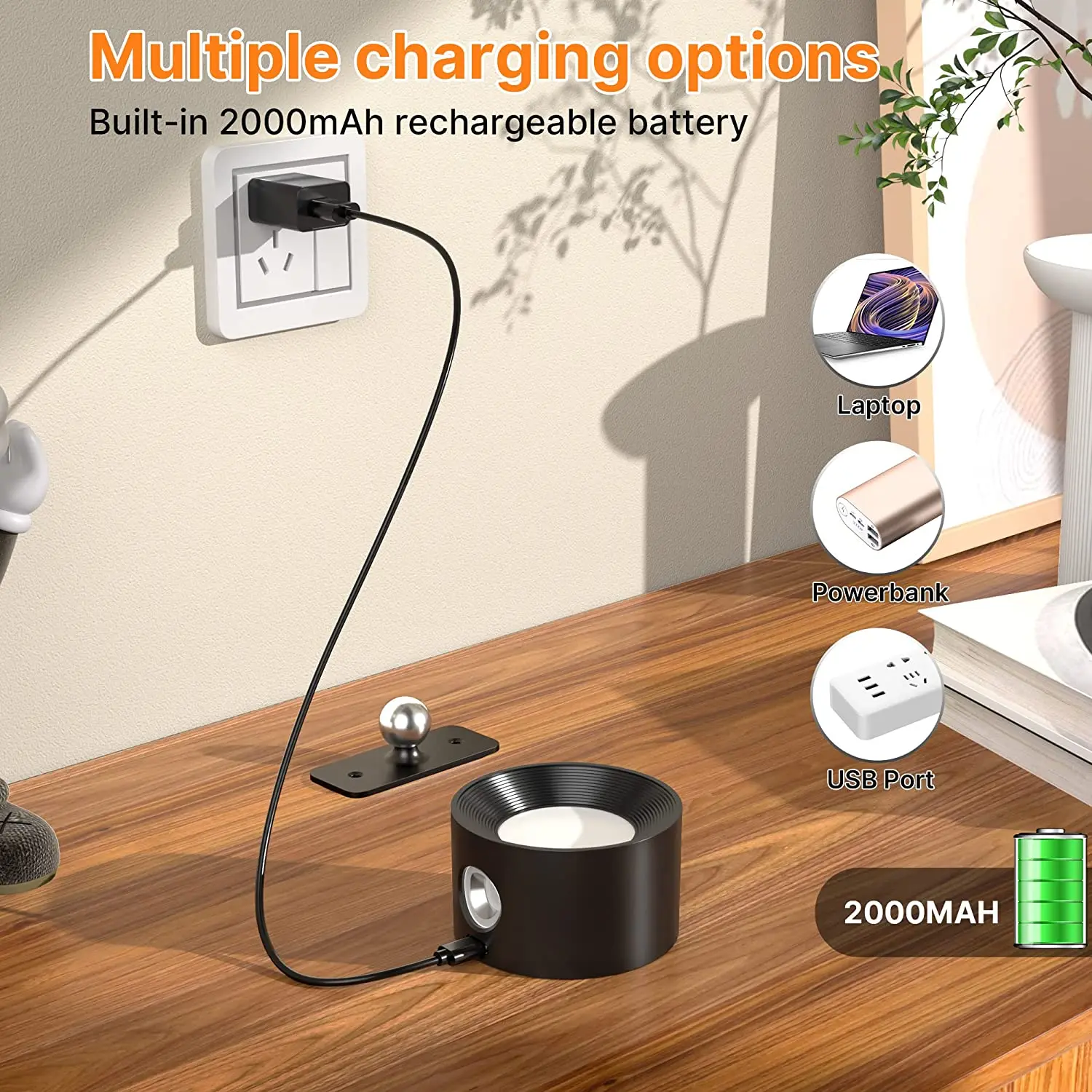 Applique Murale LED, Lampe RVB Murale Rechargeable par USB Boule Applique Murale LED, Lampe RVB Murale Rechargeable par USB Boule