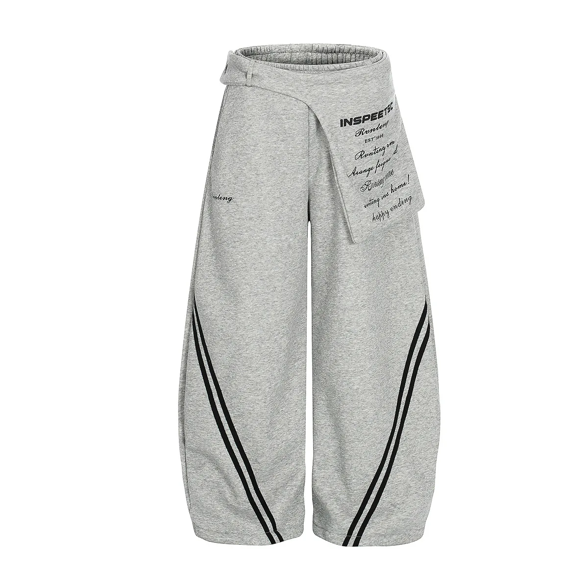 

2025 American Retro Hip Hop Winter Thicken Sweatpants Splice Loose Wide Leg Side Stripe Design Curved Knife Pants