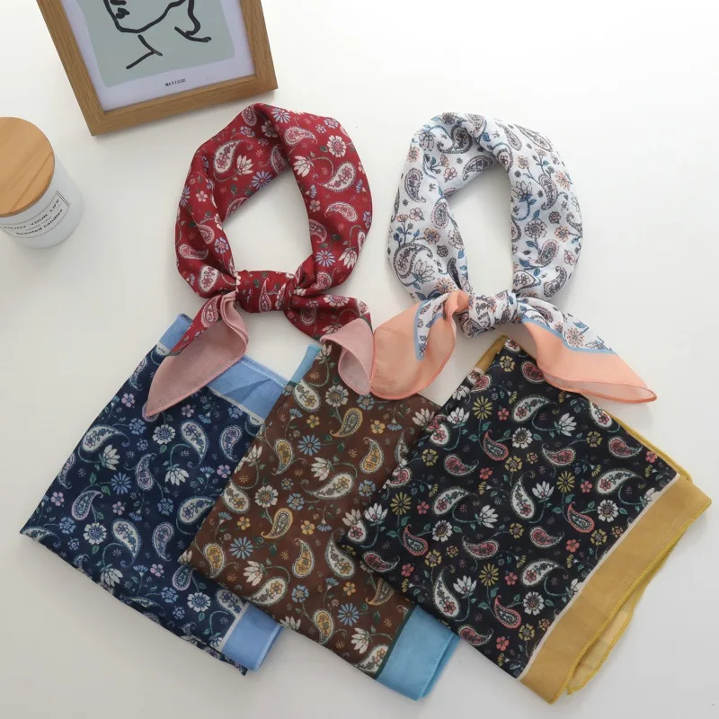

58cm New Style Retro Ethnic Cashew Soft Small Square Towel Silk Scarf Hair Band Women's Thin Scarf Summer Wear Scarf Headband