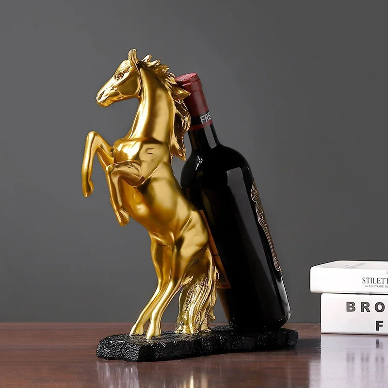 Resin Golden Warhorse Wine Rack Figurines Horse Bottle Holder Storage Decoration Accessorie Collection Home Interior Item