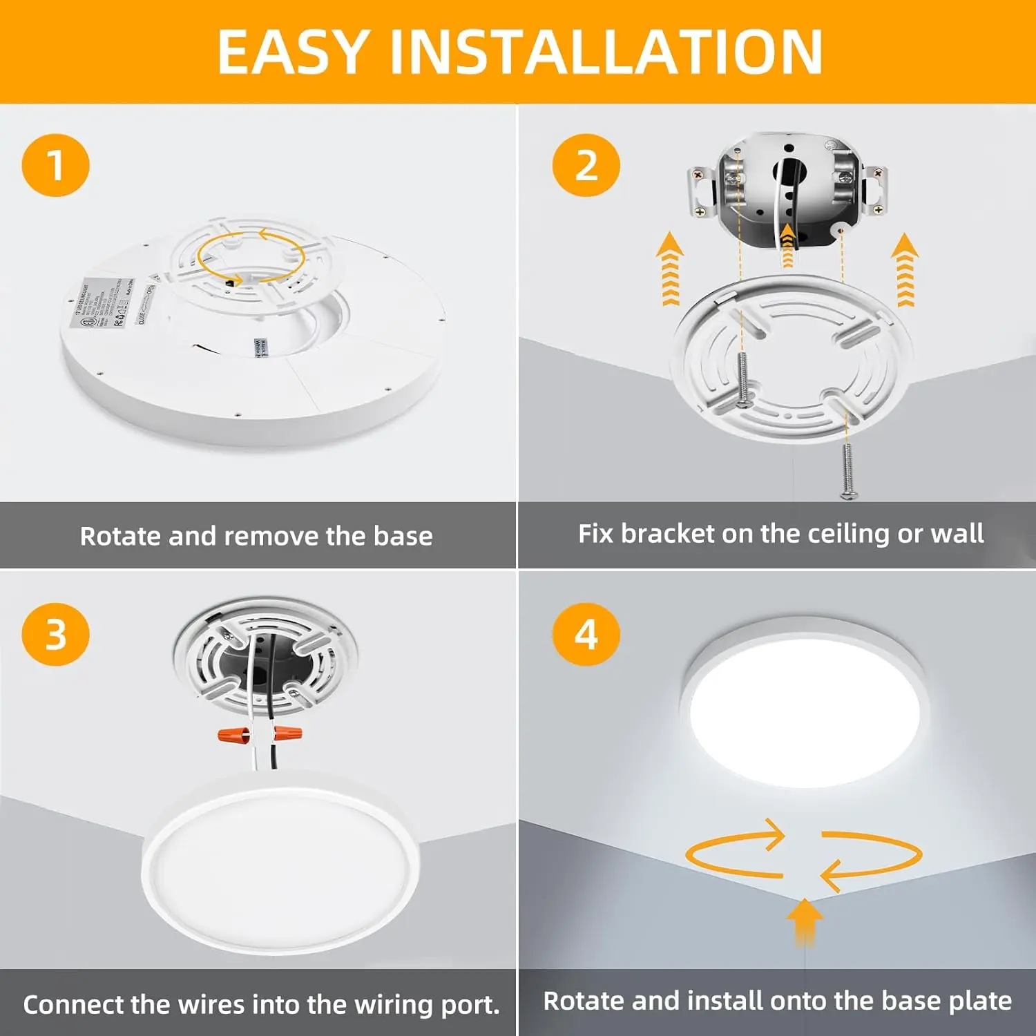 6 paczek 12-calowa oprawa sufitowa podtynkowa, 24W 2400 lm Super cienka lampa sufitowa Led 3000K/4000K/5000K Cct do wyboru, montaż podtynkowy