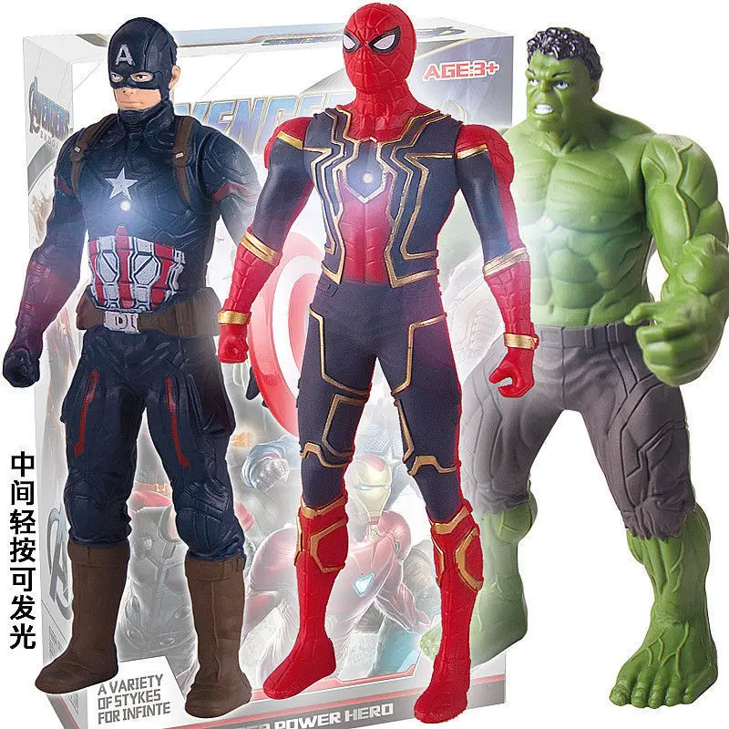 Marvel The Avengers 17cm Iron Man Spider-Man Thanos The Hulk Captain America luminescence Model handmade children's toys Gifts