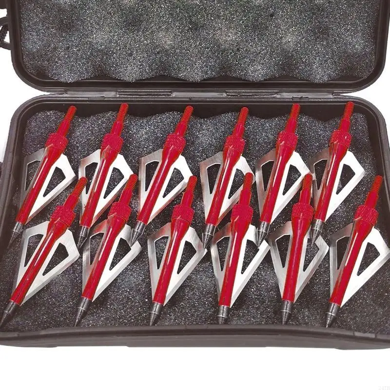 12pcs Durable Broadheads 100 Grain 3 Fixed Blade Points Tips for Compound Recurve Bow-