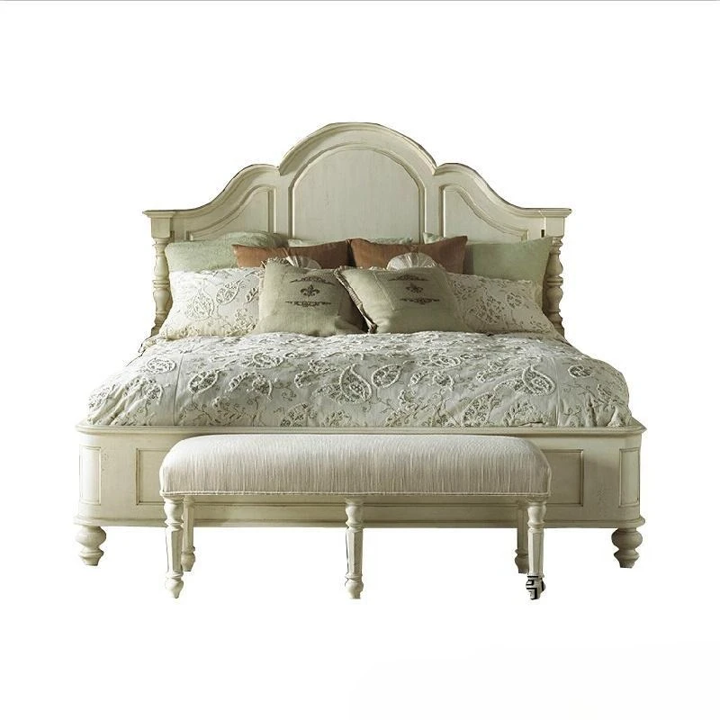 

American solid wood double furniture bedroom simple log oak old retro wedding bed princess bed all solid wood