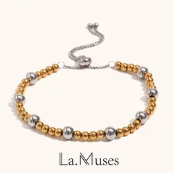 La.Muses Goud en Zilver Tweekleurige Kraal Roestvrij Staal Damesketting Armband Eenvoud Dames Sieraden Kerstcadeaus