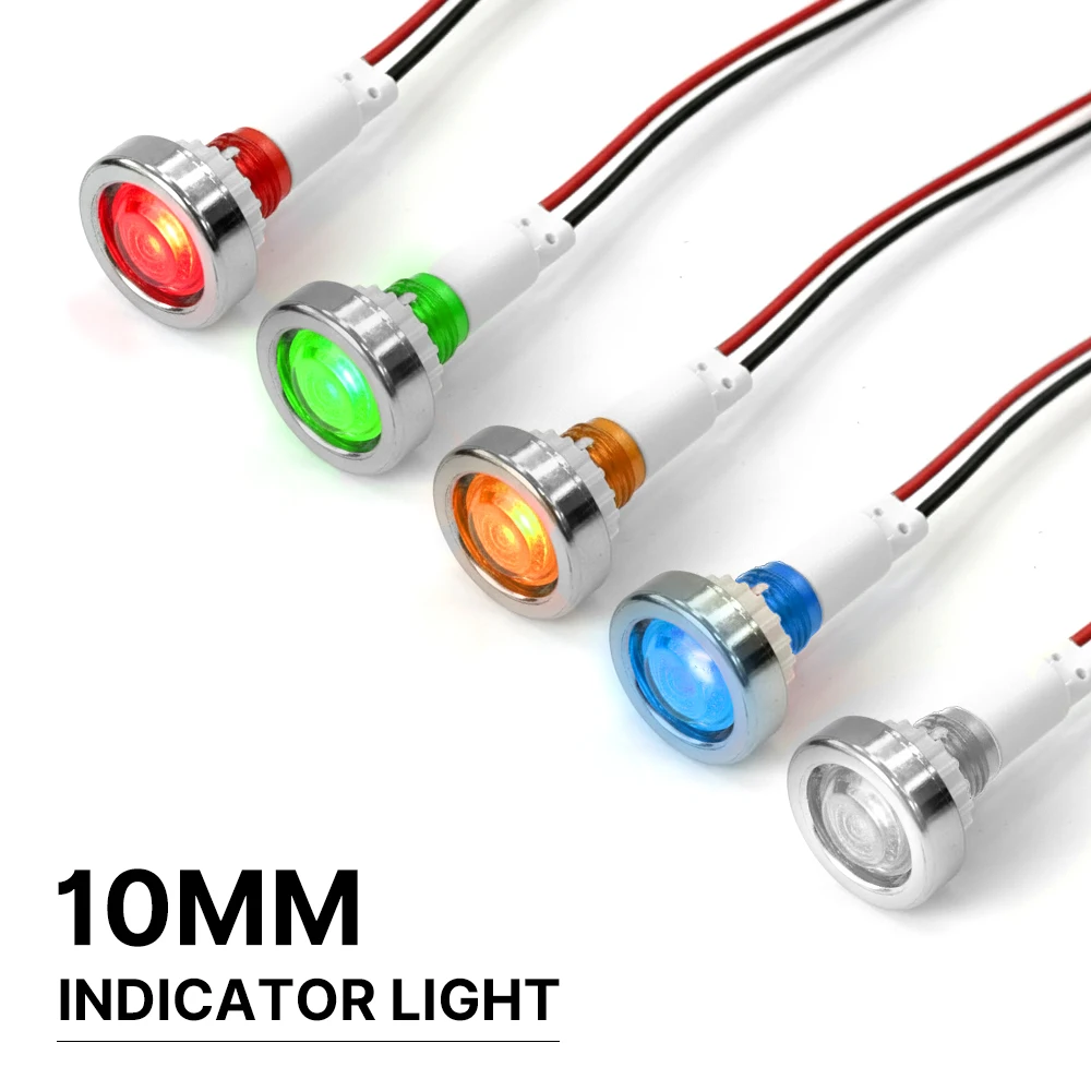 FILN 10/25PCS 10mm LED Indicator Light IP67 Waterproof Warning Lamps 12V-24V for Automotive Car Boat Truck Power Equipment Box