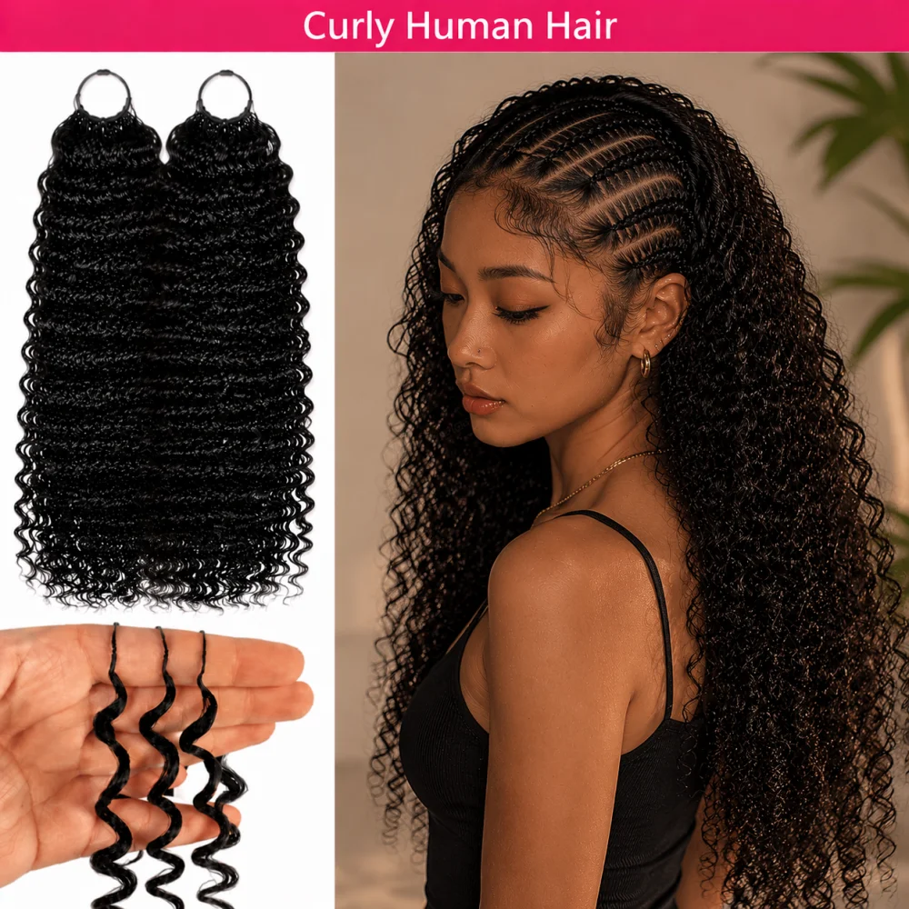 Finros Curly Crochet Human Hair Extensions Invisible Knots Knotless Pre Separated Crochet Human Hair With String In The Middle
