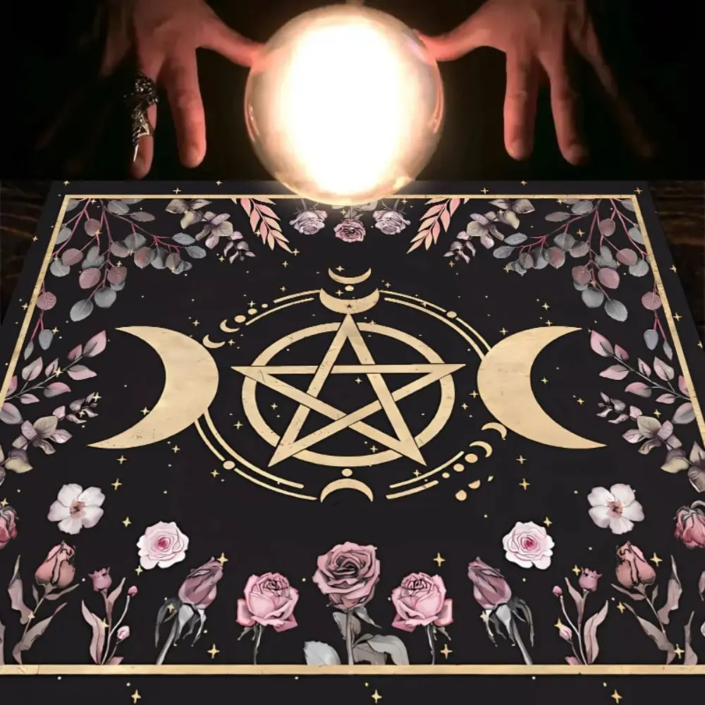 Colorful Moonlight Flower Tarot Card Table Cloth Rose Floral Witchcraft Astrology Supplies Butterfly Altar Card Mat