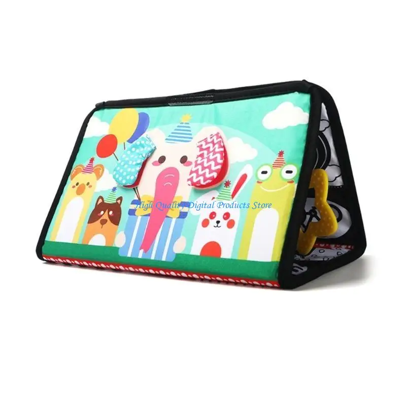 U2JE Baby Tummy Time Mirror Toy Baby Book with Teether for 0-6 Months Baby Boy Girl, Newborn Sensory Toy Foldable Cloth Book
