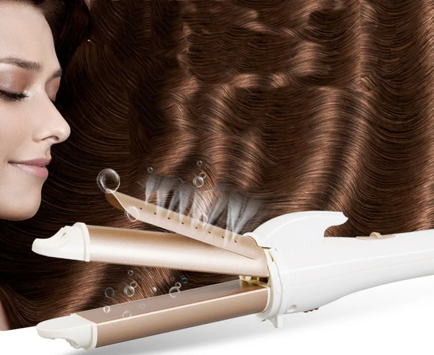 Rizador de pelo rizado eléctrico de cerámica, rollo recto de madera contrachapada de doble uso, polvo de hierro recto, gran volumen, no daña el enviar