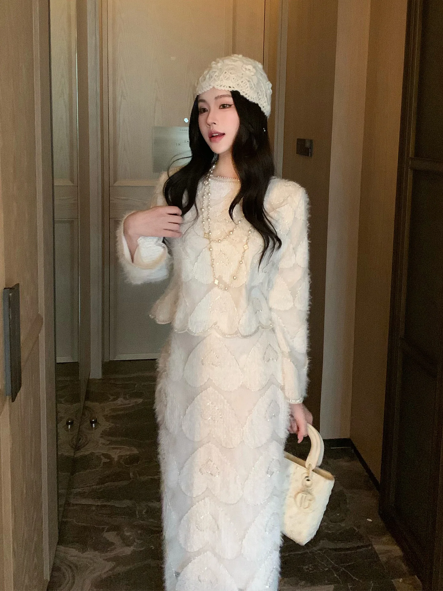 

Retro Lace Splicing Slimming Fairy Skirt Dr Autumn Winter Sle French Sle H Version Polyester No Sve Straight Tube