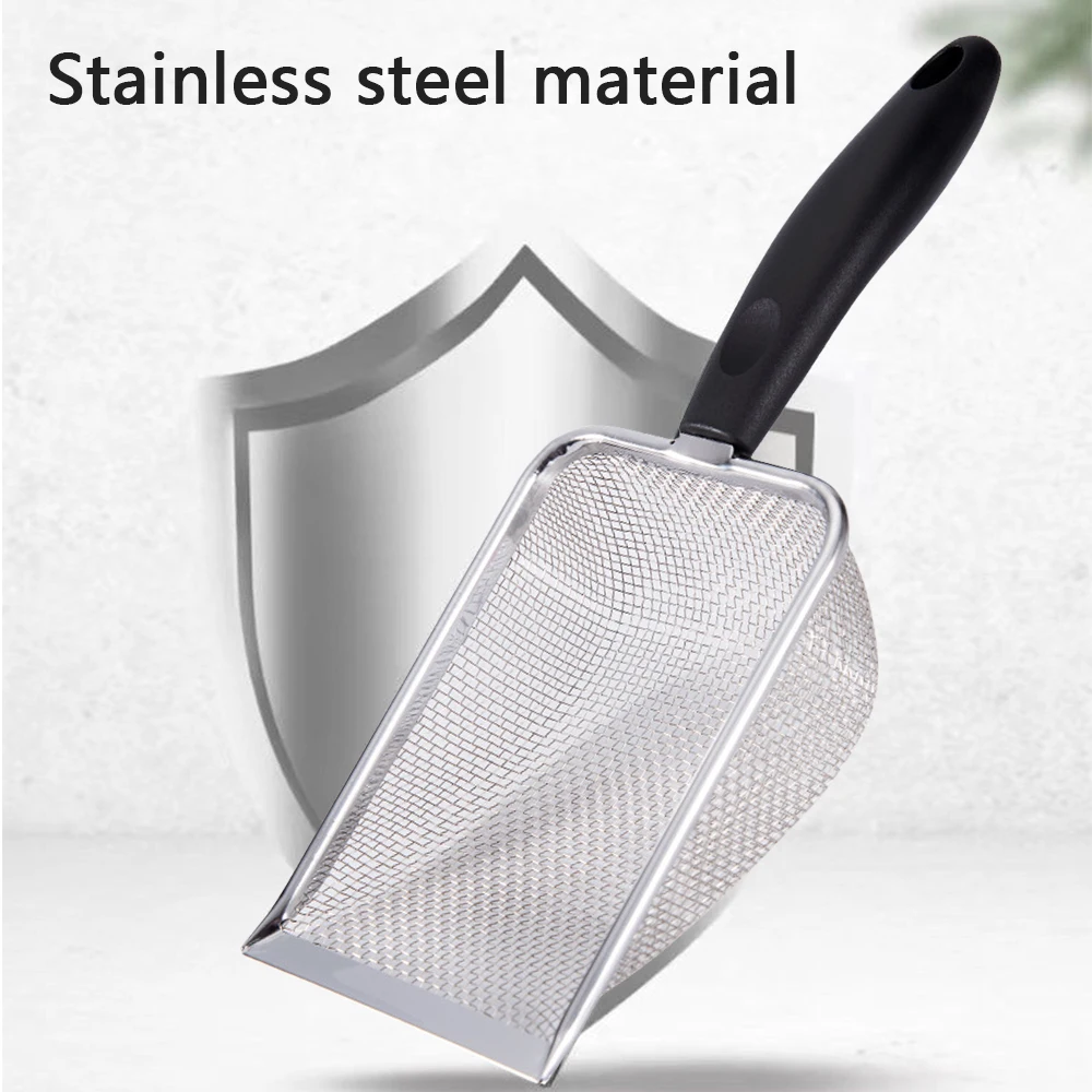 Cat Litter Shovel Small Hole Sand Hanging Hole Pet Litter Tray Sand Scooper Stainless Steel Metal Scooper Kitten Cleaning Tool
