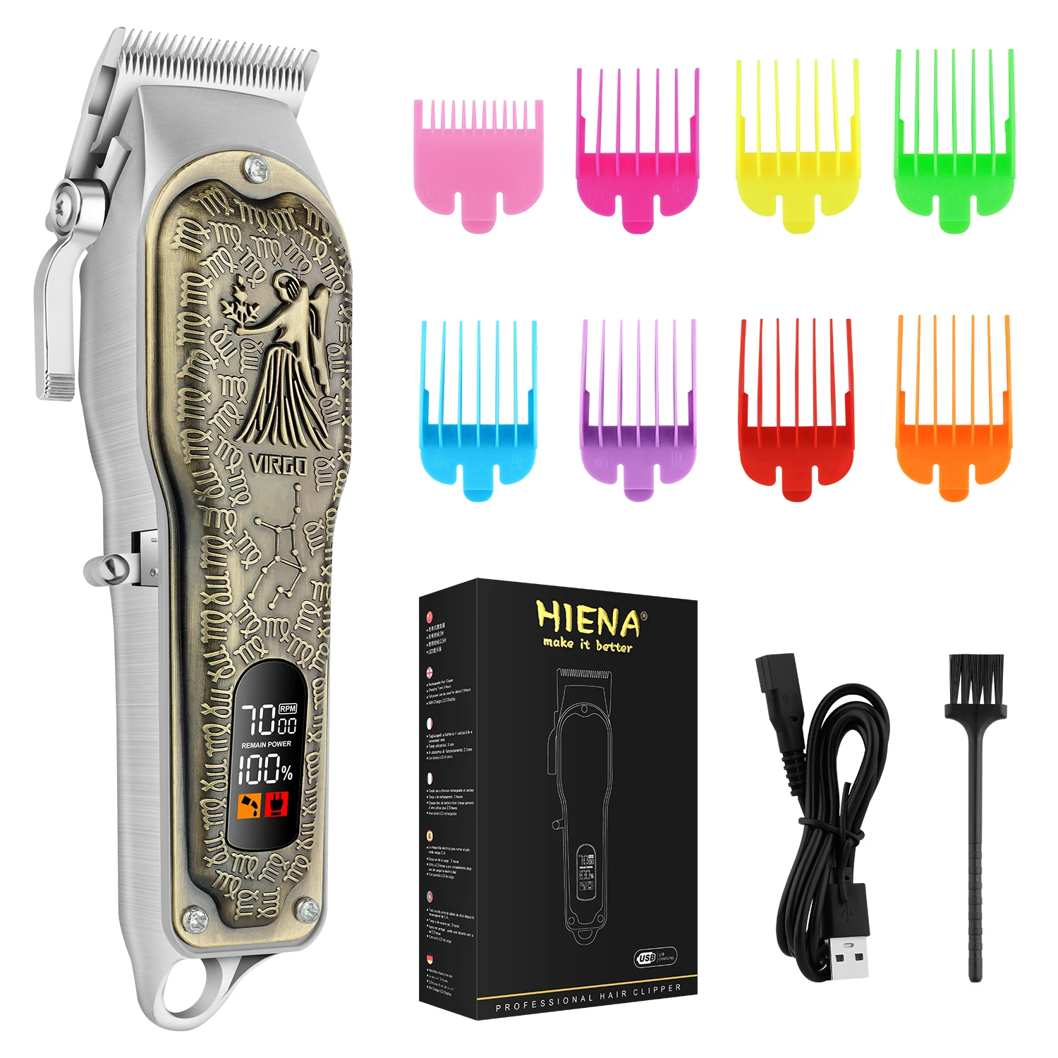 HIENA Cordless hair clippers vintage twelve constellations barber machine Rechargeable Electric hair cutting trimmers Shaver