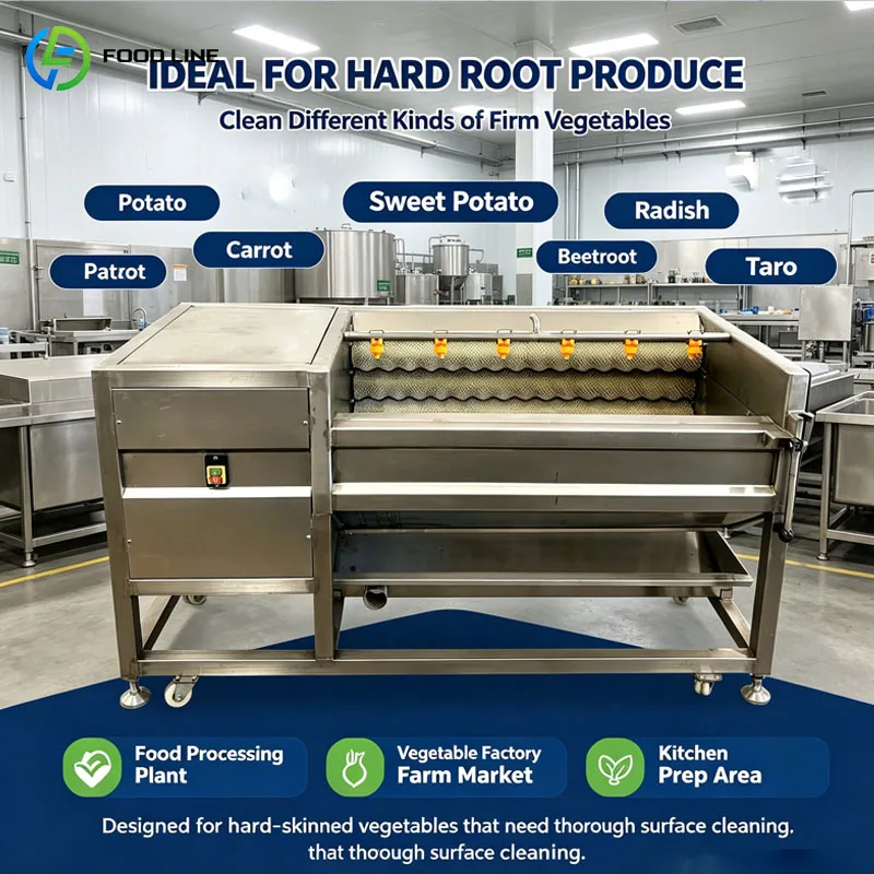 Potato Washing Machine Commercial Brush Type Vegetable Cleaner Root Crop Washer Food Processing Customized