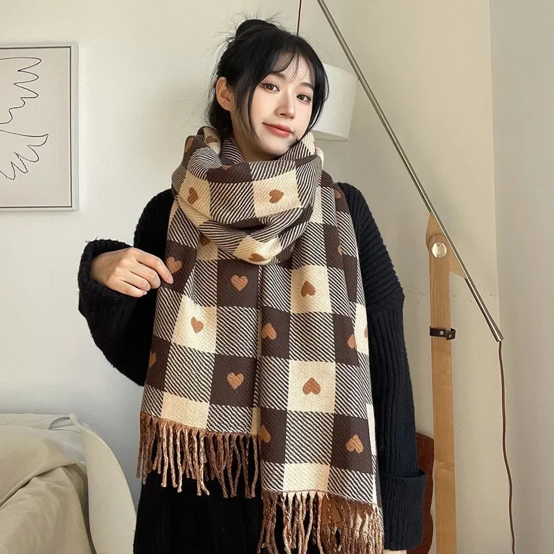 Scarf Women's Winter Versatile New Fashion Color Matching Internet Celebrity Love Shawl Student Long Thickened Warm Scarf