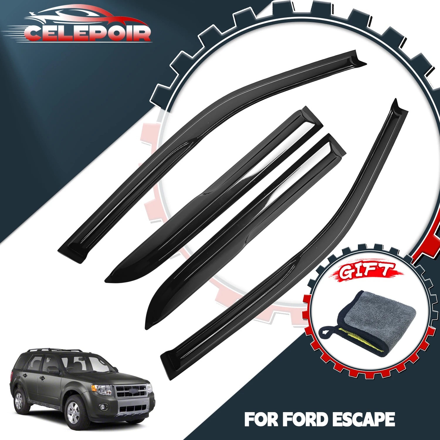 

Для Ford Escape 2001-2012, Mercury Mariner 2005-2011: Акриловые дефлекторы окон, комплект из 4 шт. (США)