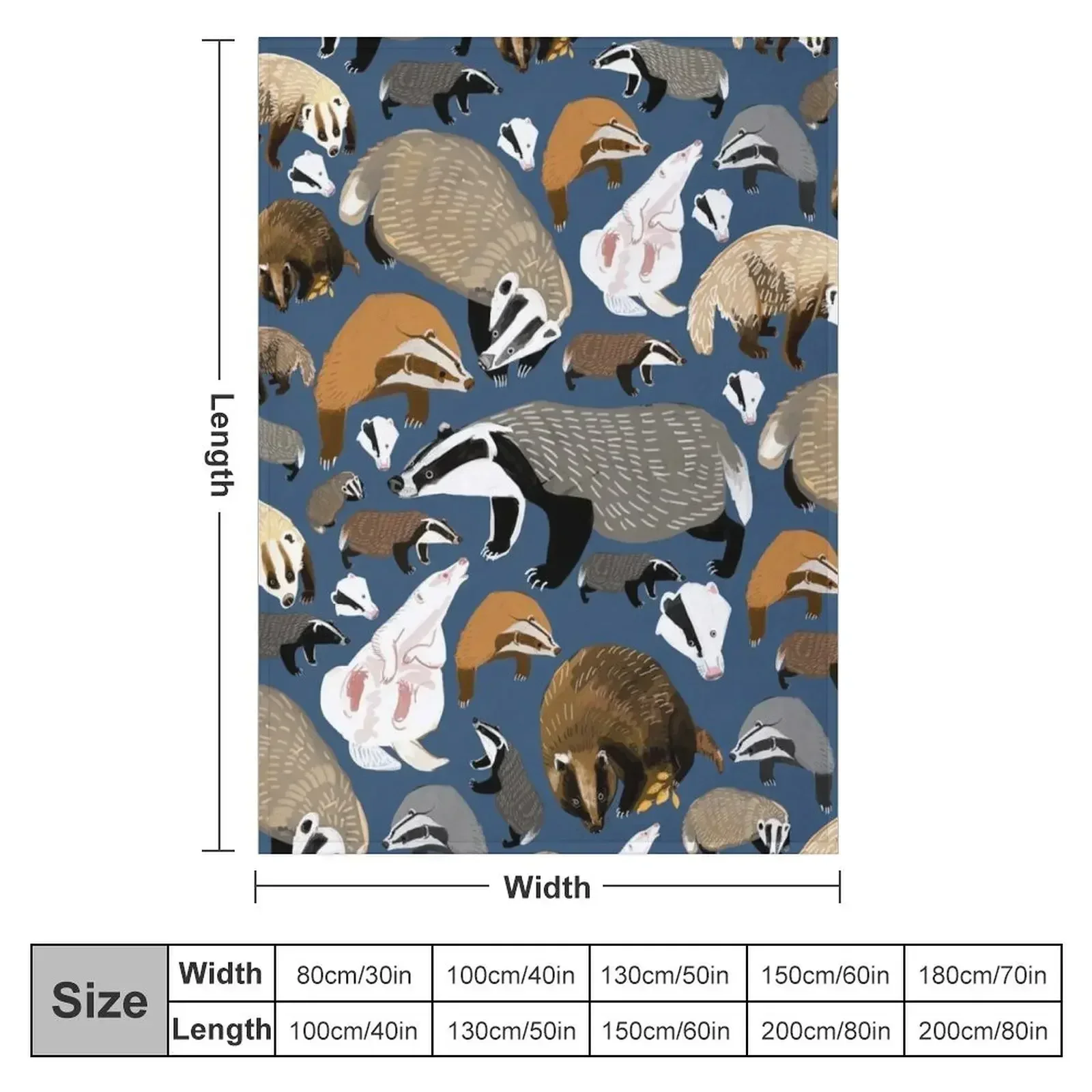 Eurasian badgers pattern Blue Throw Blanket couch cozy soft plush fuzzy picnic outdoor blanket