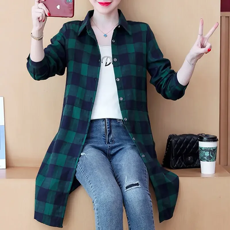 

Shirt Thin Coat Women's Spring and Autumn New Arrival Casual Long Sleeves Outer Match Shirt Mid Length Long E7663