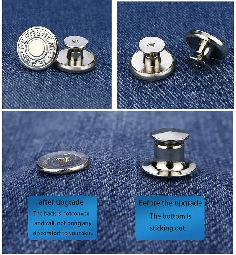 6 Pcs Jeans Buttons Replacement 17mm No Sewing Metal Button Repair Kit Nailless Removable Jean Buttons Replacement Combo