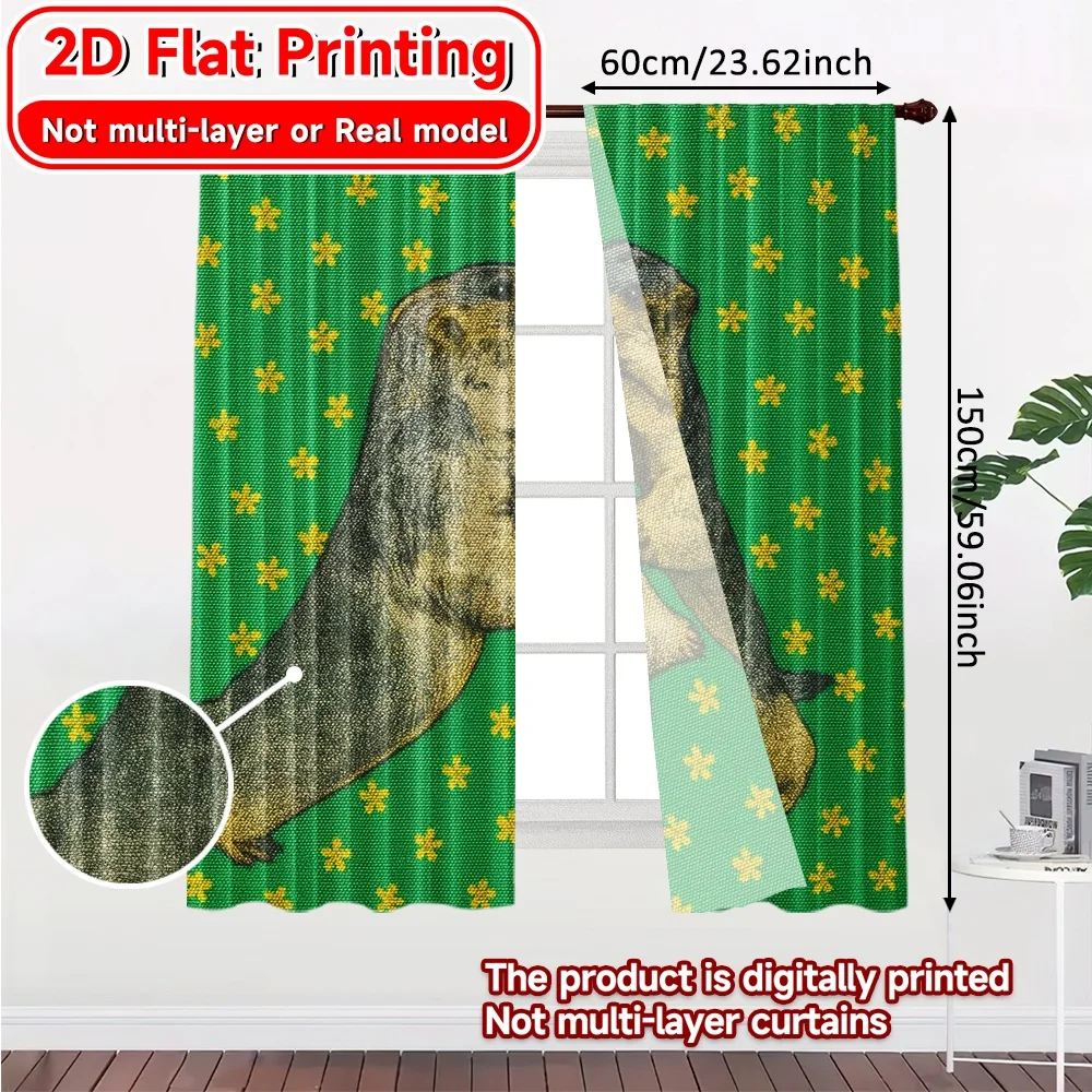 2D Flat Printing,2pcs Marmot Dance Pattern Modern Curtains Versatile Fabric Curtains Versatile All for Bedroom, Living Room,