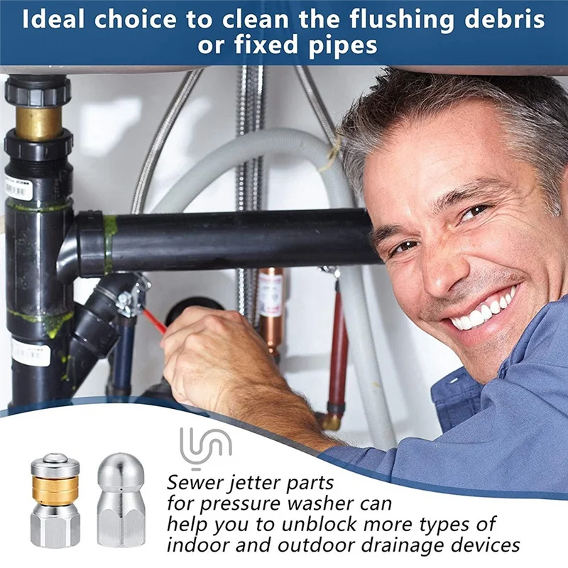 

AB42-2X Насадка для шланга для канализационной форсунки, насадка для шланга мойки высокого давления, насадка для носа с 1 кнопкой и 1 вращающаяся насадка, упаковка 1/4 дюйма из 2 шт.